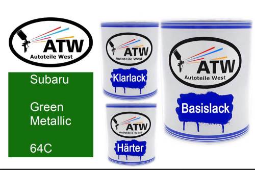Subaru, Green Metallic, 64C: 1L Lackdose + 1L Klarlack + 500ml Härter - Set, von ATW Autoteile West.